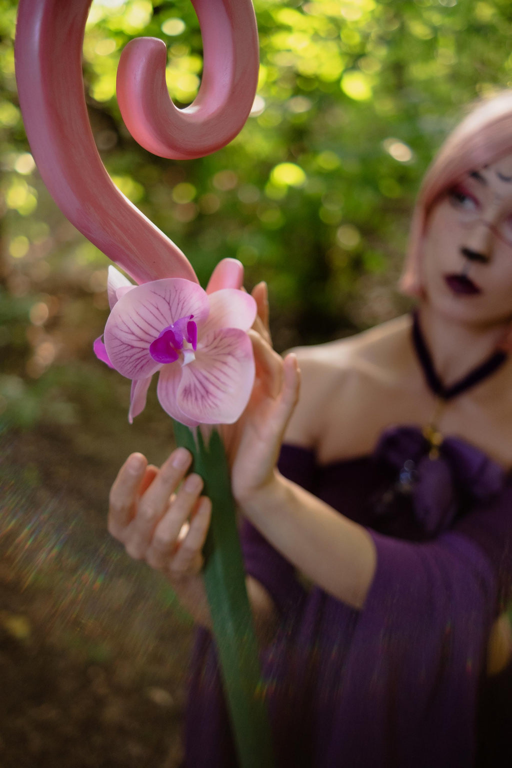 Cosplay Staff – "Orchid Blossom " Pink Wooden Wizard Prop Fantasy Roleplay, Mage or Sorcerer Costume, Witch, Fairy or Elf