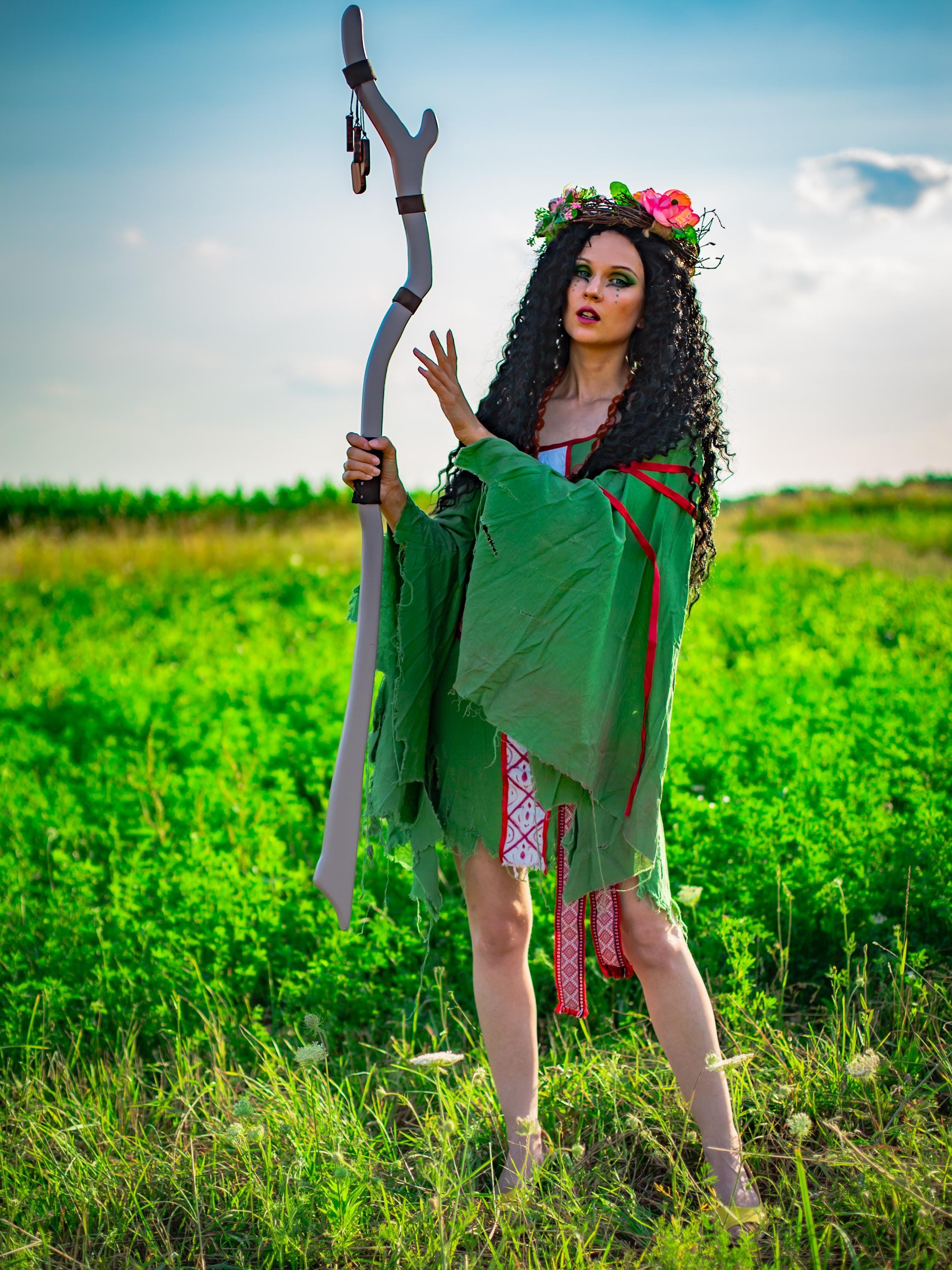 Staff of Runestones – Wooden Rune Staff, Druidic Forest Decor, Handcrafted Magical Prop, Nature Symbol Cane