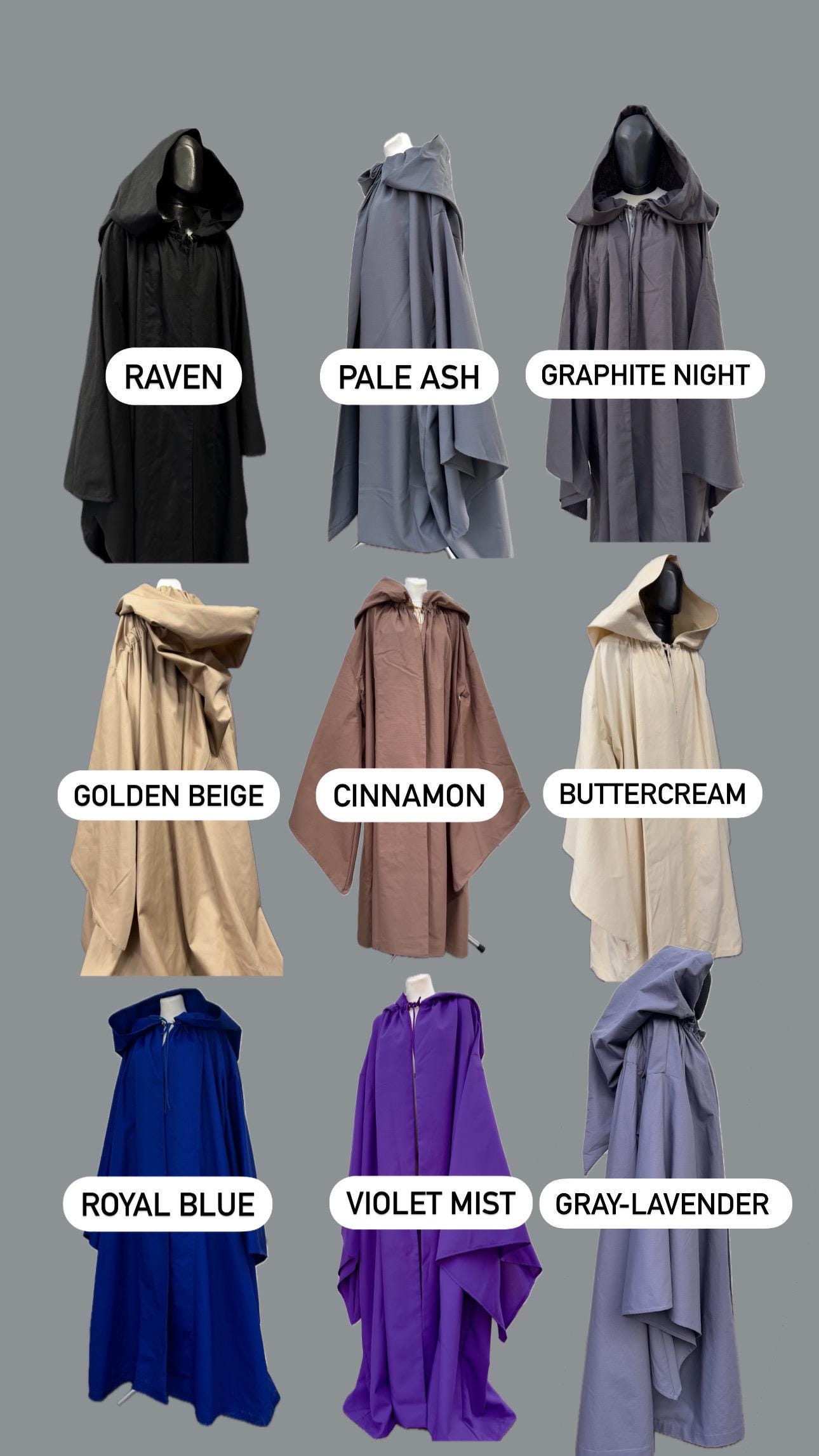 Graphite Night Cloak – Handmade Hooded Cape, Unisex Medieval Fantasy Mantle, Renaissance Costume Robe, Custom Dark Gray Cloak