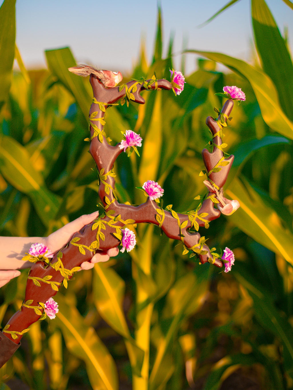 A Blossoming Symphony of Birds and Flowers — The Birdsong Elf Staff, Flower Fantasy Forest Wand, Elven Art