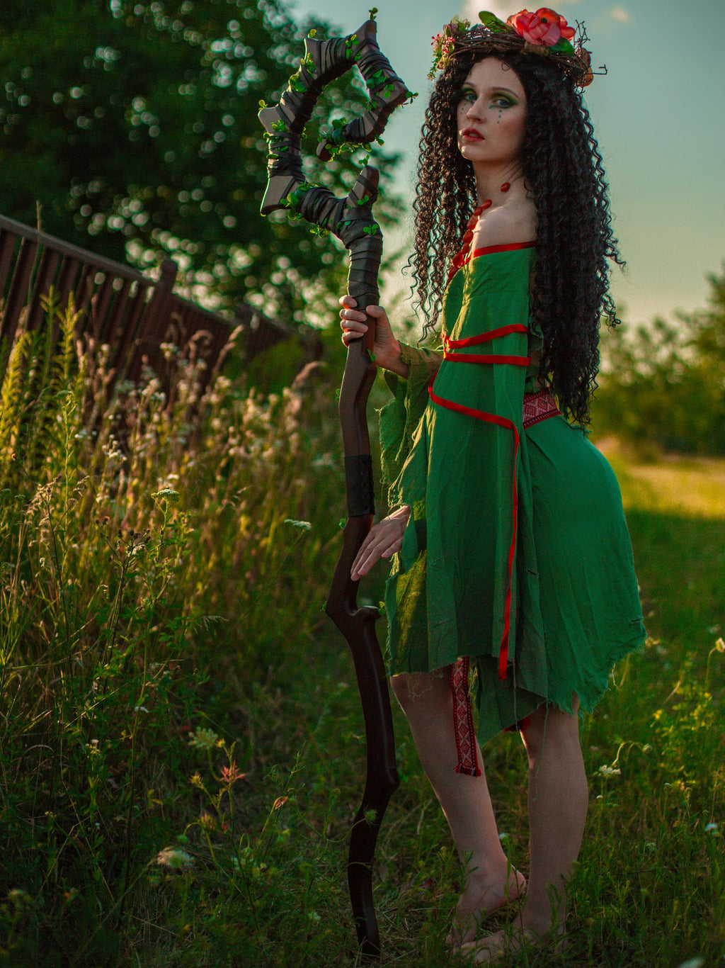 The Swamp Druid Staff – Vinebound Forest Staff, Woodland Fantasy Cane, Greenery Magic Prop, Inspired Cosplay Stick Wizard Staff